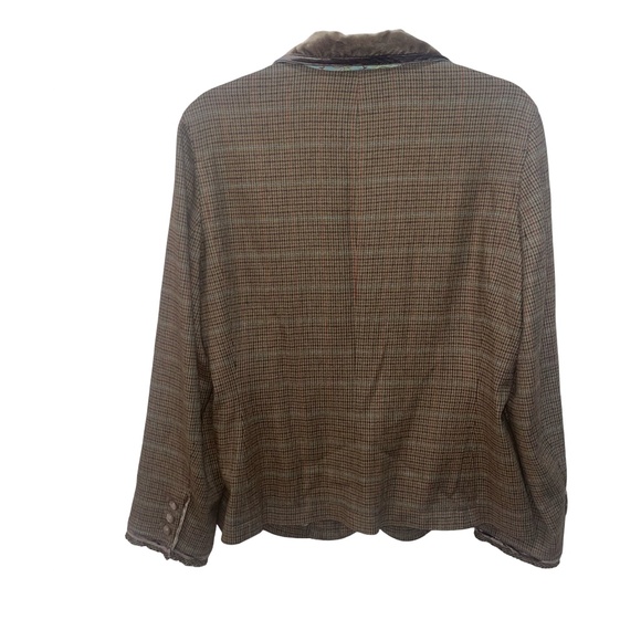 J. Jill Brown/Tweed Wool Plaid Velvet Trim Blazer Jacket Pearl buttons Sz 12 - Picture 5 of 13